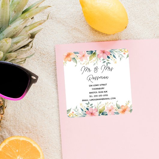 ピンクのフローラアドレスのステッカーの変更 スクエアシール