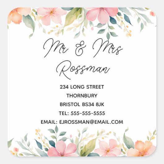 ピンクのフローラアドレスのステッカーの変更 スクエアシール (正面)