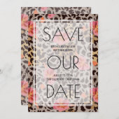 ピンクのフローラアニマルプリント結婚式の日付を保存 セーブザデート (正面/裏面)