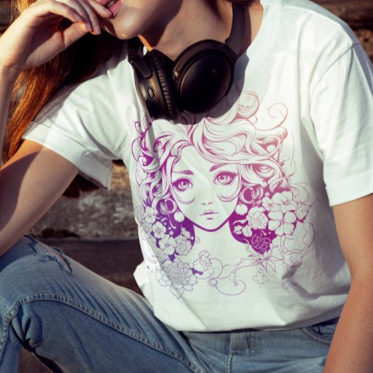 ピンクのフローラアニメガール Tシャツ