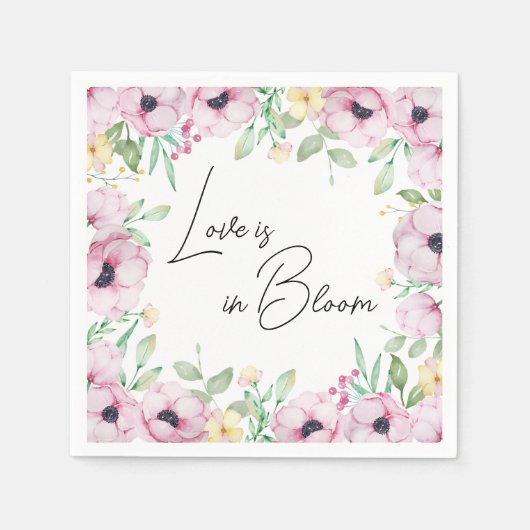 ピンクのフローラアネモネラブは開花ブライダルシャワー スタンダードカクテルナプキン (正面)