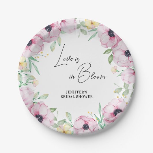 ピンクのフローラアネモネラブは開花ブライダルシャワー ペーパープレート (正面)