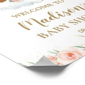 ピンクのフローラアフリカ系アメリカ人ベビーシャワーへようこそ ポスター (角)