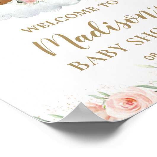 ピンクのフローラアフリカ系アメリカ人ベビーシャワーへようこそ ポスター (角)