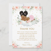 ピンクのフローラアフリカ系アメリカ人ベビーシャワー誕生日 サンキューカード (正面)