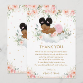 ピンクのフローラアフリカ系アメリカ人ベビーシャワー誕生日 サンキューカード