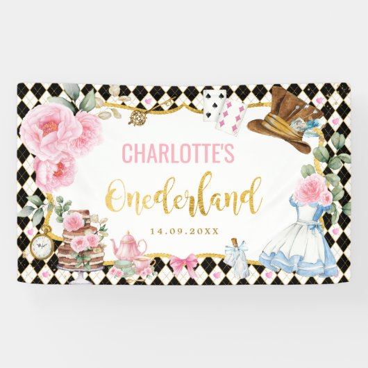 ピンクのフローラアリスOnederland 1st誕生日 横断幕 (横)