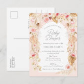 ピンクのフローラアーチ赤ちゃんシャワー付きboho pampas インビテーションポストカード (正面/裏面)