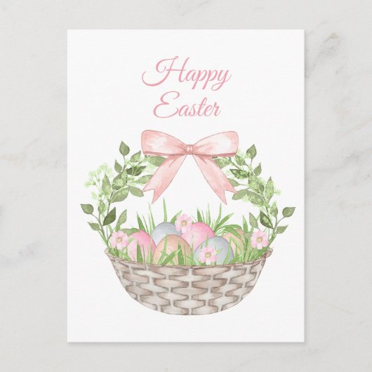 ピンクのフローライースターバスケット シーズンポストカード (正面)