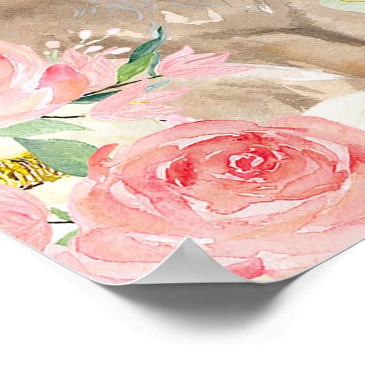 ピンクのフローライースターバニーの赤ちゃんシャワー歓迎サイン ポスター (角)