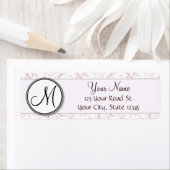 ピンクのフローラウィスストライプ&モノグラム付きアイテム ラベル (インサイチュ)