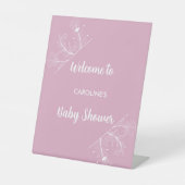 ピンクのフローラウェルカムベビーシャワーサイン 台座サイン (正面)