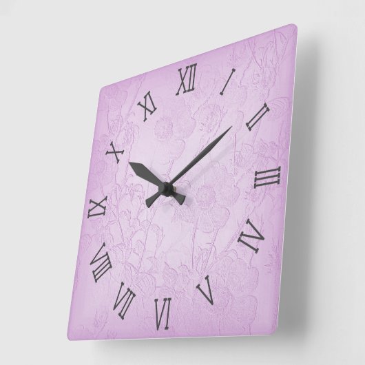 ピンクのフローラウォールクロック スクエア壁時計 (傾斜)