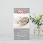 ピンクのフローラウッドフォトベビー誕生発表 案内状 (スタンド正面)