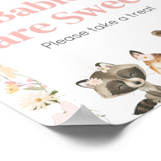 ピンクのフローラウッドランド動物のベビーは甘い ポスター (角)