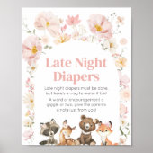 ピンクのフローラウッドランド動物の深夜おむつ ポスター (正面)