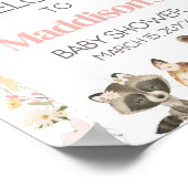 ピンクのフローラウッドランド動物の赤ちゃんシャワーへようこそ ポスター (角)