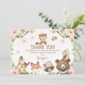 ピンクのフローラウッドランド動物サンキューカード 招待状 (スタンド正面)