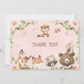 ピンクのフローラウッドランド動物サンキューカード 招待状 (裏面)