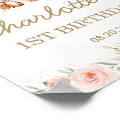 ピンクのフローラウッドランド動物1st誕生日へようこそ ポスター (角)