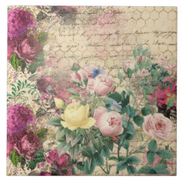 ピンクのフローラエフェメラ（蜂の巣箱と手書き付き） タイル