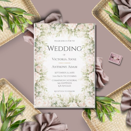 ピンクのフローラエレガントの水の色ヴィンテージウェディング 招待状