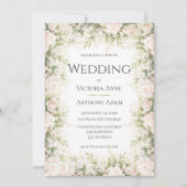 ピンクのフローラエレガントの水の色ヴィンテージウェディング 招待状 (正面)