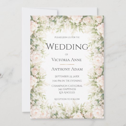 ピンクのフローラエレガントの水の色ヴィンテージウェディング 招待状 (正面)