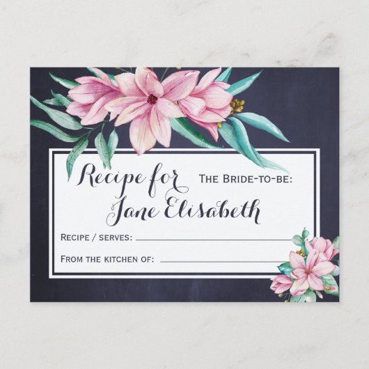 ピンクのフローラエレガントの海軍の花嫁はレシピ ポストカード (正面)