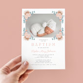 ピンクのフローラエレガントガールフォトバプテスマ 招待状