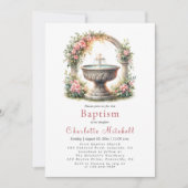 ピンクのフローラエレガントクロスバプテスマ 招待状 (正面)