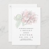 ピンクのフローラエレガントタイポグラフィ日付の保存 案内ポストカード (正面/裏面)