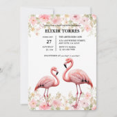 ピンクのフローラエレガントフラミンゴベビーシャワー 招待状 (正面)