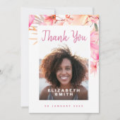ピンクのフローラエレガントモダン写真 サンキューカード (正面)