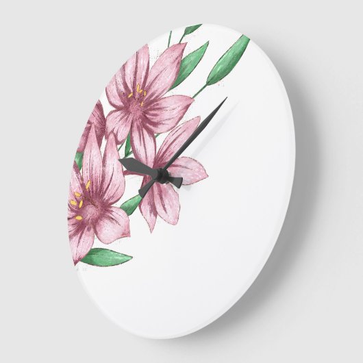 ピンクのフローラエレガントリリーマママオフィスデコール ラージ壁時計 (傾斜)