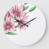 ピンクのフローラエレガントリリーマママオフィスデコール ラージ壁時計 (正面)