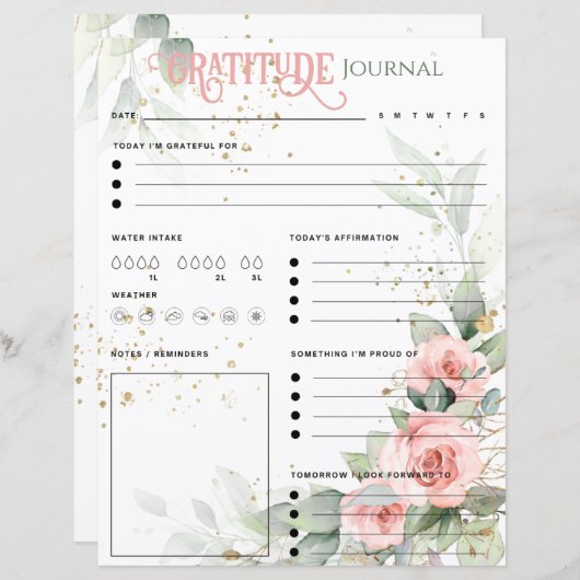 ピンクのフローラエレガント感謝ジャーナル紙シート (正面/裏面)