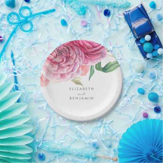 ピンクのフローラエレガント水色結婚植物 ペーパープレート (パーティー)