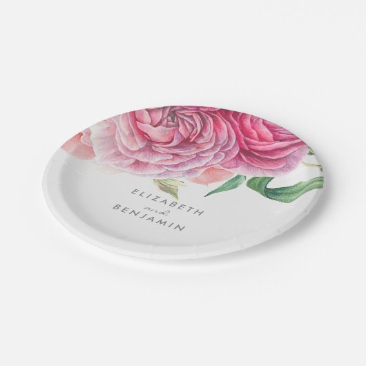 ピンクのフローラエレガント水色結婚植物 ペーパープレート (アングル)