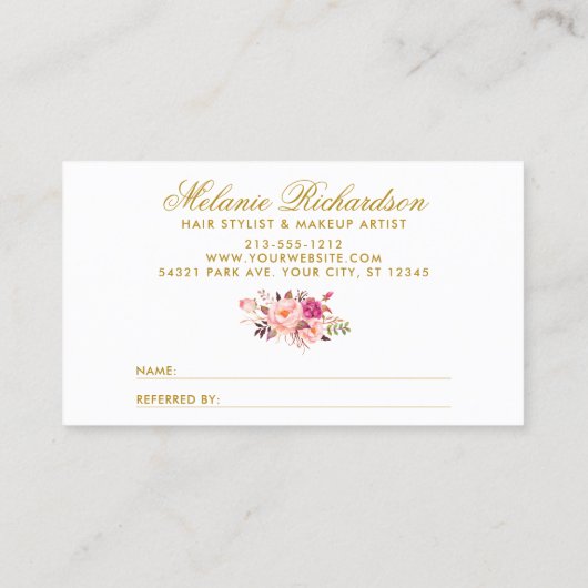 ピンクのフローラエレガント金ゴールドフレームの紹介 名刺 (裏面)