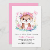 ピンクのフローラオッターの夢の風景ガールベイビーシャワー 招待状 (正面/裏面)