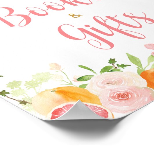 ピンクのフローラオレンジの柑橘類の本とギフト ポスター (角)