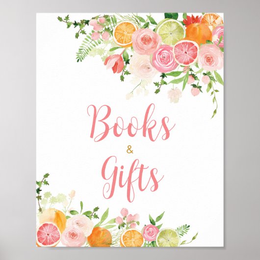 ピンクのフローラオレンジの柑橘類の本とギフト ポスター (正面)