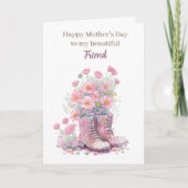 ピンクのフローラカウボーイブーツマザーズデイフレンド カード (正面)