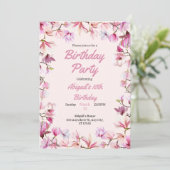 ピンクのフローラカスタマイズ可能な誕生日パーティーの招待 招待状 (スタンド正面)