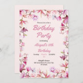 ピンクのフローラカスタマイズ可能な誕生日パーティーの招待 招待状 (正面/裏面)