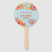 ピンクのフローラカラフルブルーフィエスタベビーシャワー ハンドファン (正面)