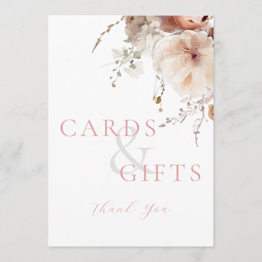 ピンクのフローラカードとギフトのブライダルシャワー記号 プログラム (正面)