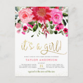 ピンクのフローラガーデングリーンその女の子の赤ちゃんシャワー インビテーションポストカード (正面)