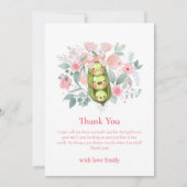 ピンクのフローラガーデンスイートピーインポッドベビーシャワー サンキューカード (正面)
